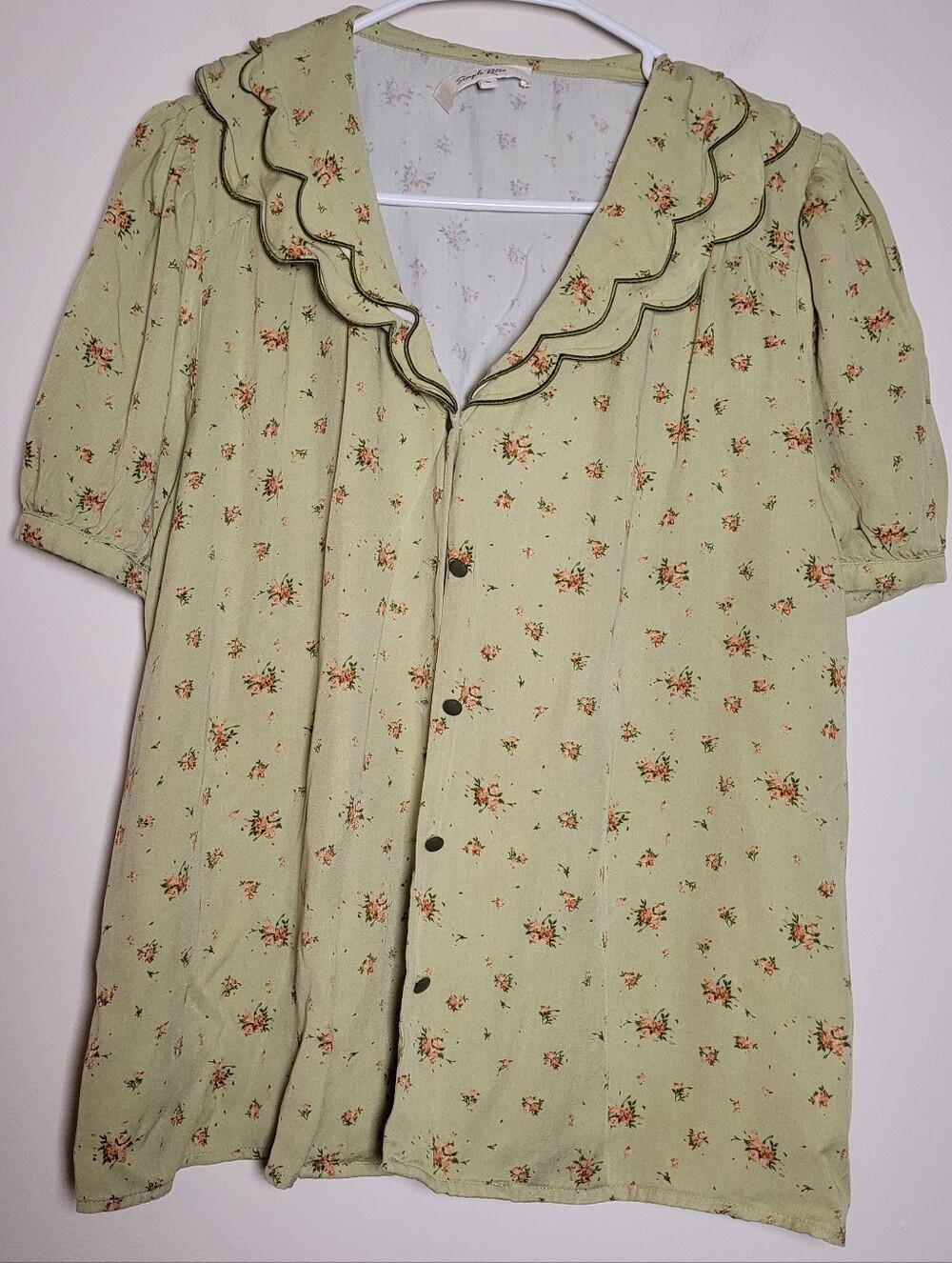 Simple Retro Women's Button Top Floral Scallop Collared Cottagecore Praries XL